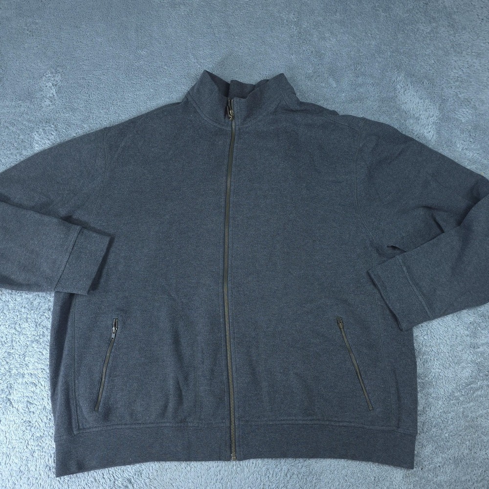 L.L. Bean Jacket Mens XL Gray Cotton Full Zip Bomber Knit Stand Collar